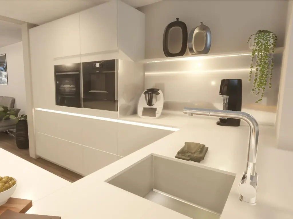 Elegante weiße Küche mit Neff Geräte